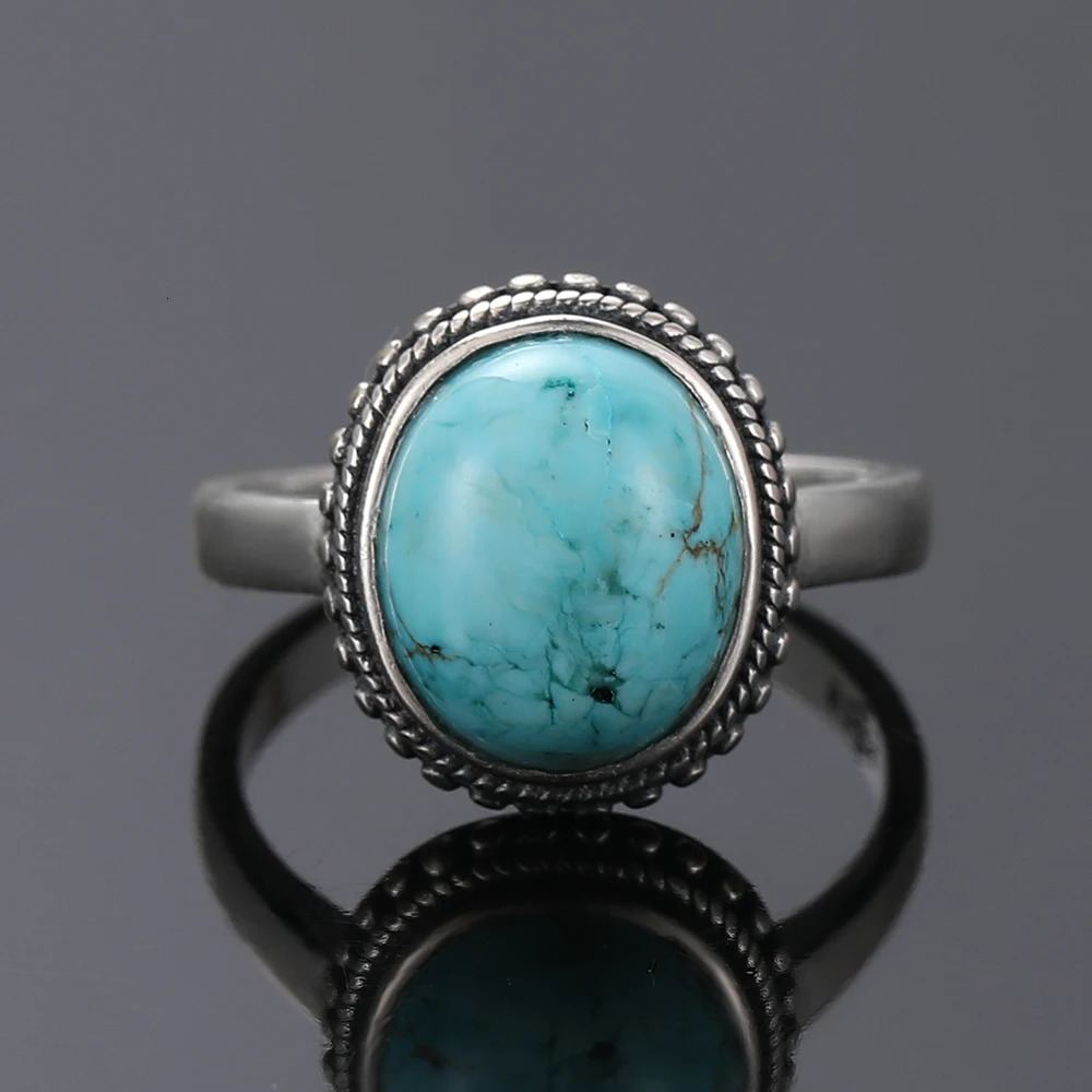 Vintage S925 Silver Ring Natural Turquoise Rings Jewelry Party Anniversary Birthday Gift for Women Man 250624