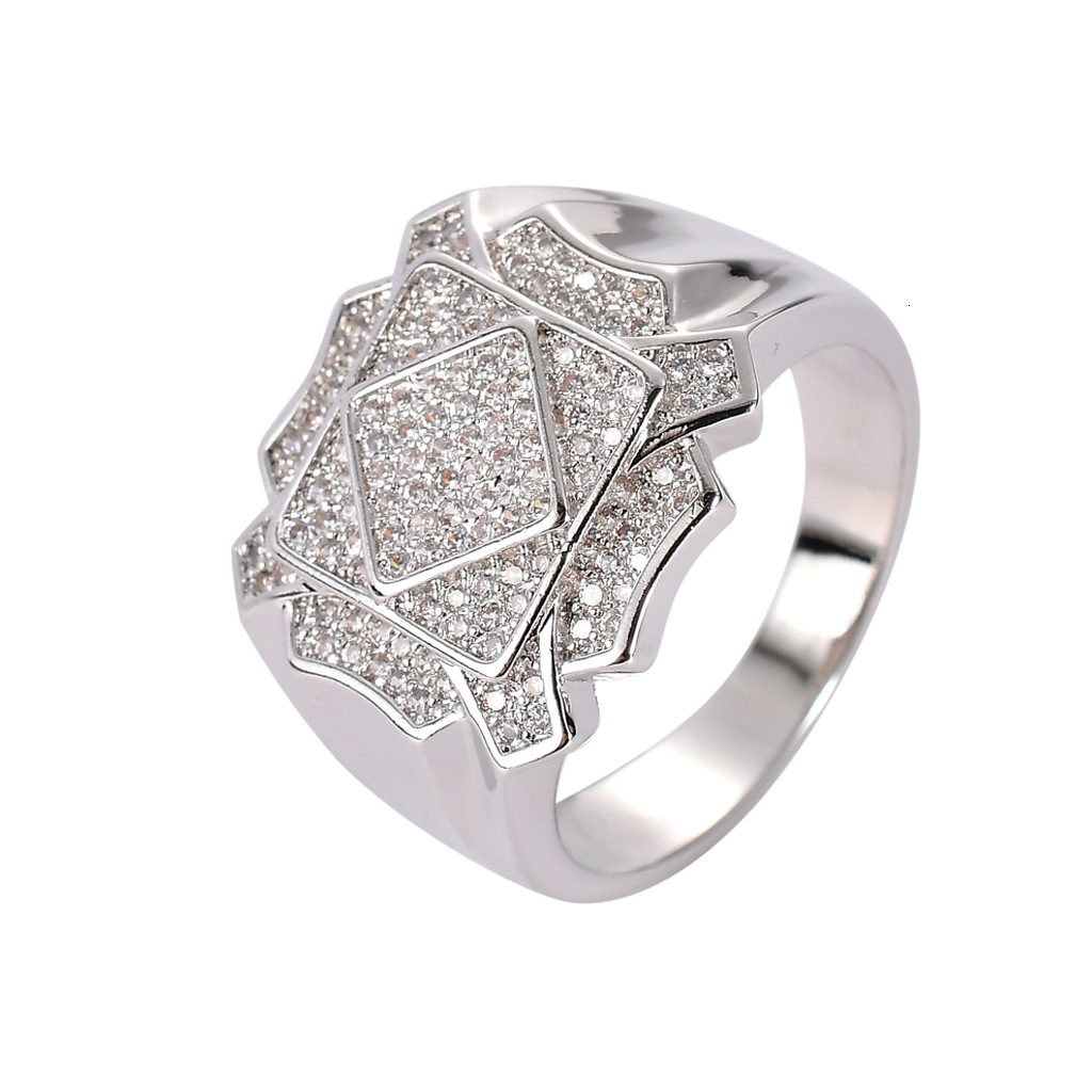 Hip Hop VVS High End Moissanite Geometric Ring Diamond Studded Fashion Accessory gold filled jewelry Passes the diamond tester