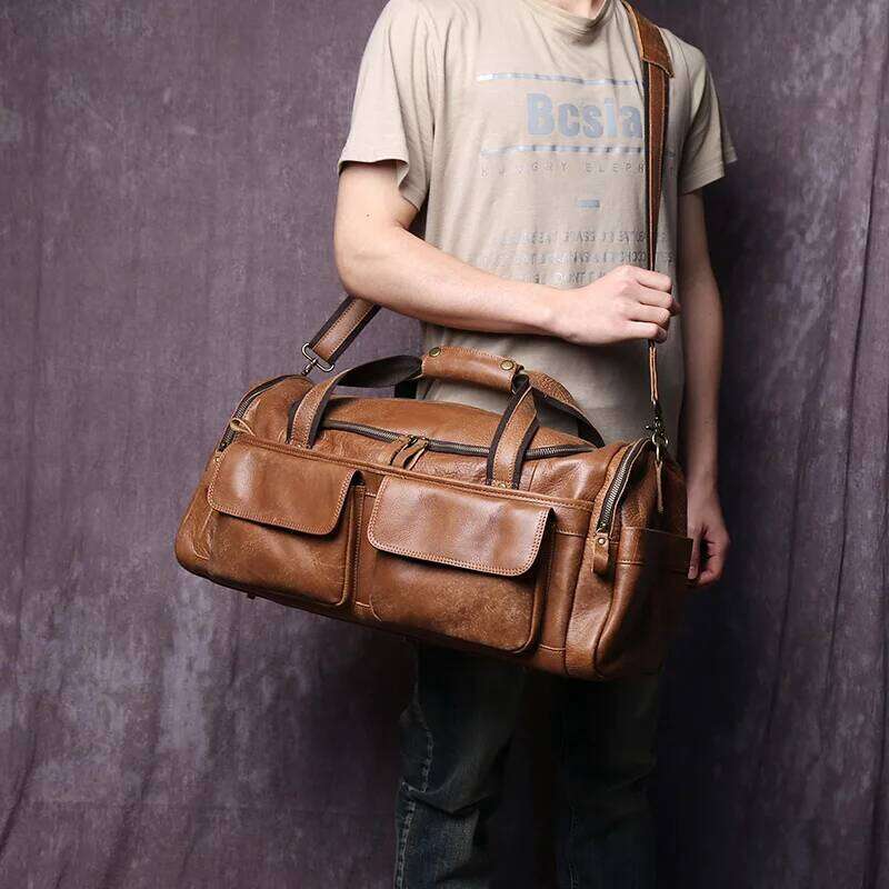 New Retro Large Capacity Men's Frosted Leather Travel Made Of Old Top Layer Cowhide Portable Short Distance Lage Bag