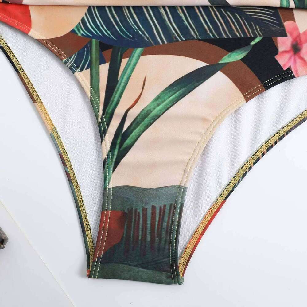 Swimsuits 2024 Woman Female One-Piece Printed Slim Swimsuit V-Neck Backless Sexy Bikini Hot Spring Swimwear Bikinis Set S-XL