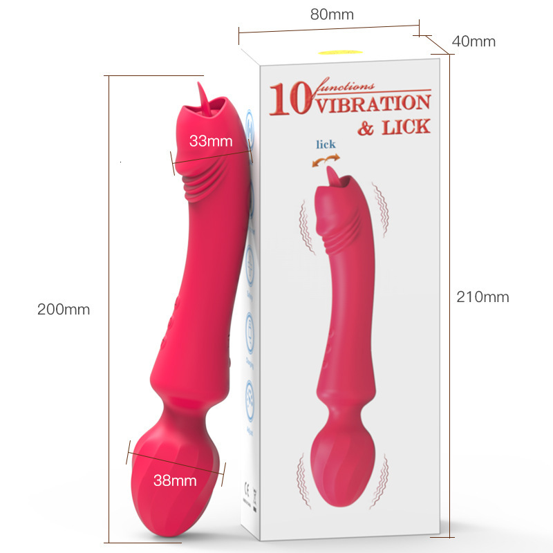 New Rechargeable Silicone Dual-Head Vibrating AV Wand Adult Sex Toy Tongue Licking Massager