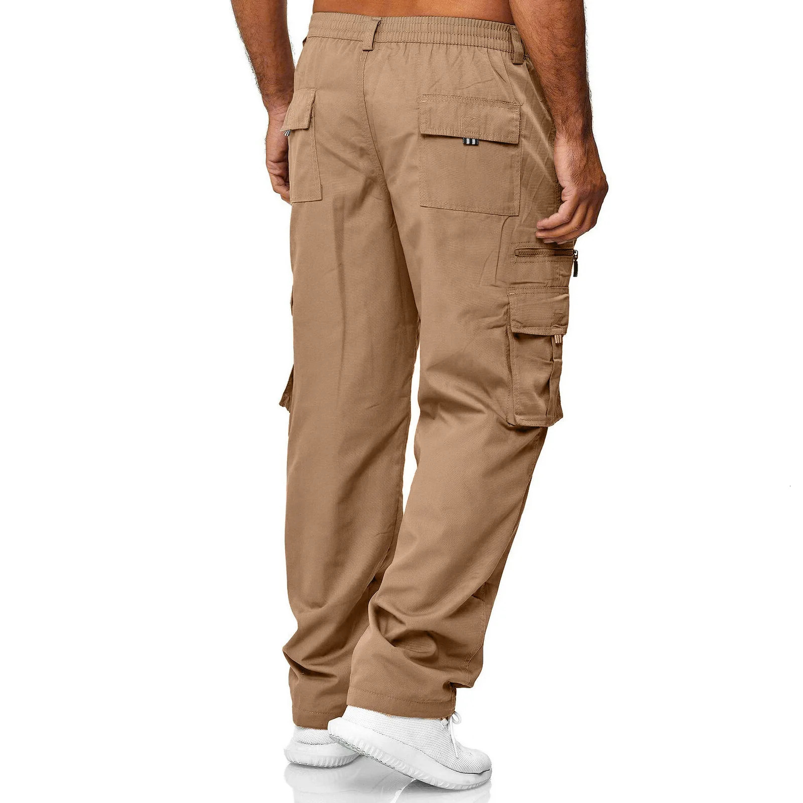 Mens Cargo Trousers Elastic Waist Multipocket Loose Combat Work Pants Outdoor Fitness Sports Casual S4XL 250614