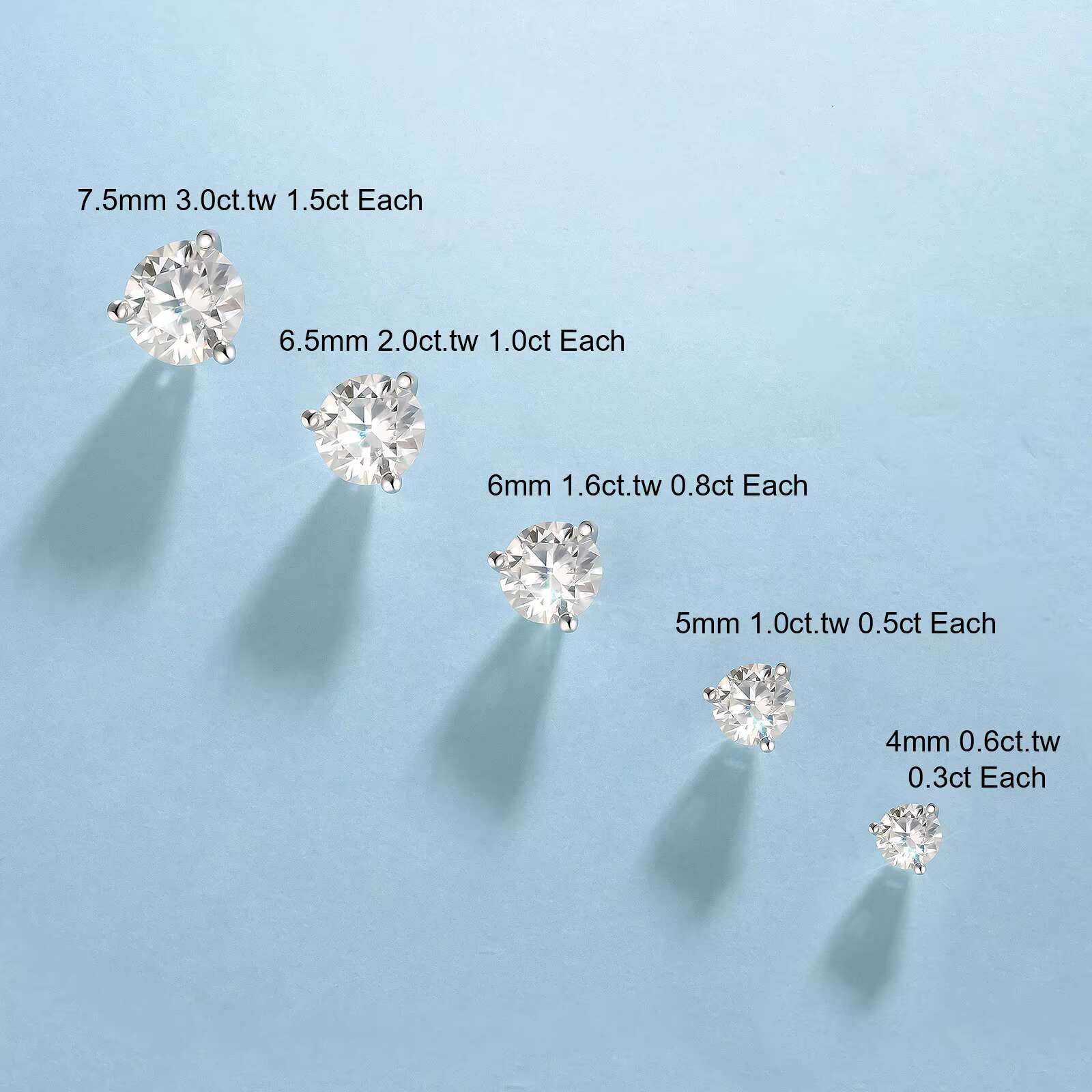 Moissanite Stud Earrings Girls 925 Sterling Silver Round Cut Lab Grown Diamond Mossanite Women Men White Gold Plated Ear Studs