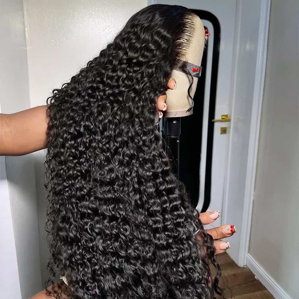 Brazilian 250density HD Deep Wave Lace Frontal Wigs 13x4 Water Curly Human Hair Glueless Lace Front Wig 30 34 Inch Kinky Curly Wear and Go Gluless Wig