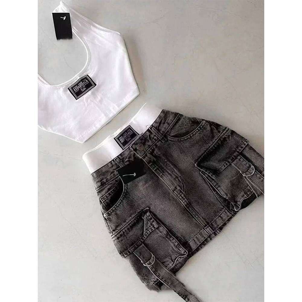 Haruku Denim Plaid Skirt Women Sexy Multiple Pockets Mini Skirts Vintage Y2K New Fashion 2025 Lady Casual Versatile Streetwear