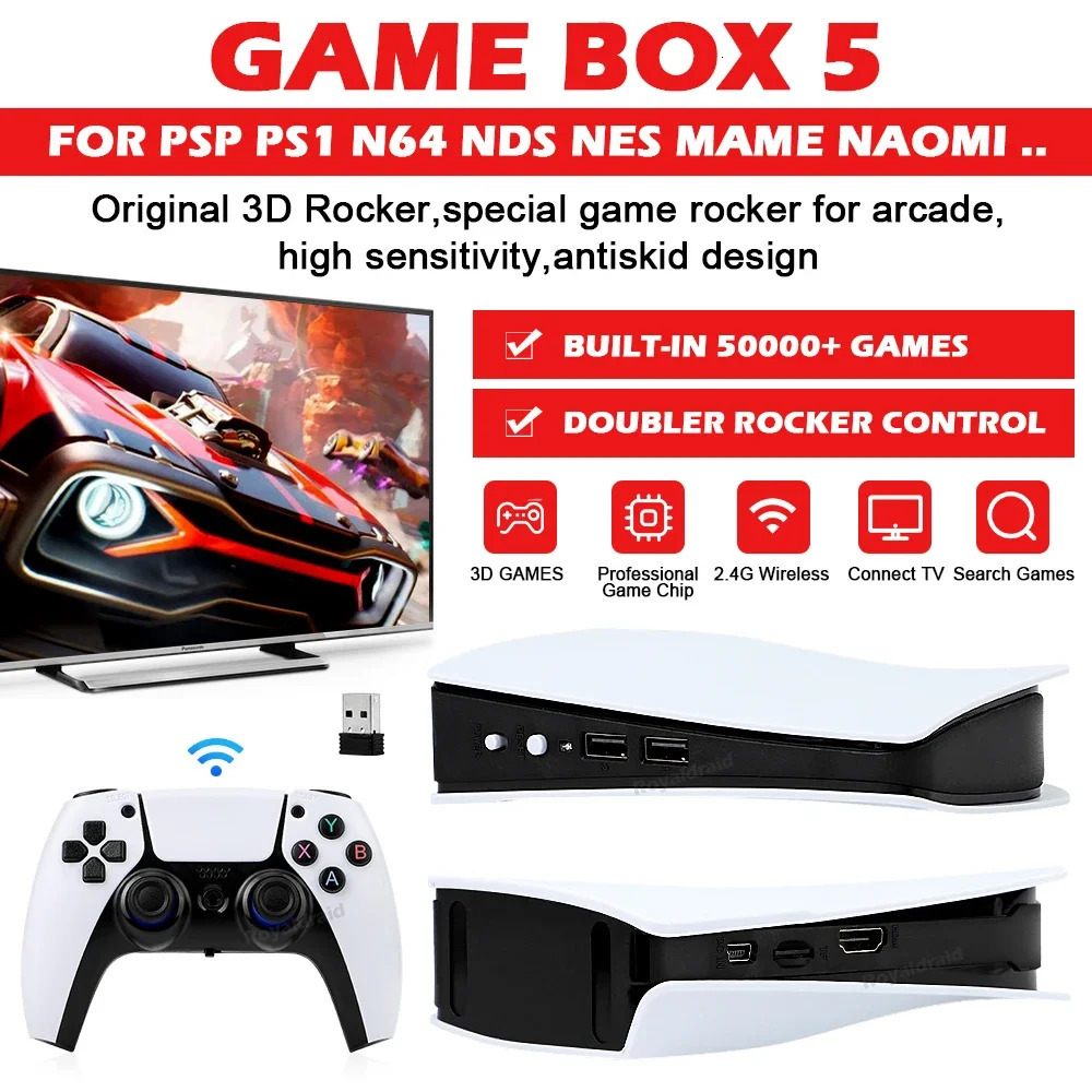 GB5 Video Game Console 256GB128GB64G 50000 Retro Games HD TV Box 5 Two Gamepads For PS1PPSPPMAME Arcade Gaming Stick 250612