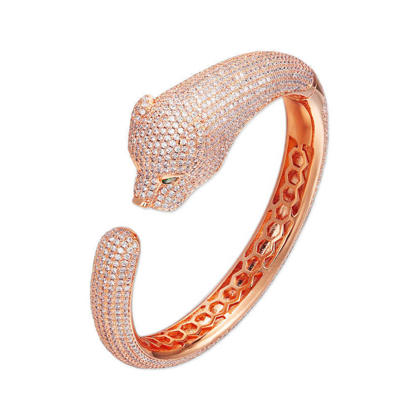 Asian gold diamond inlaid leopard head Bracelet full of zircon platinum personalized women's Bracelet 250615