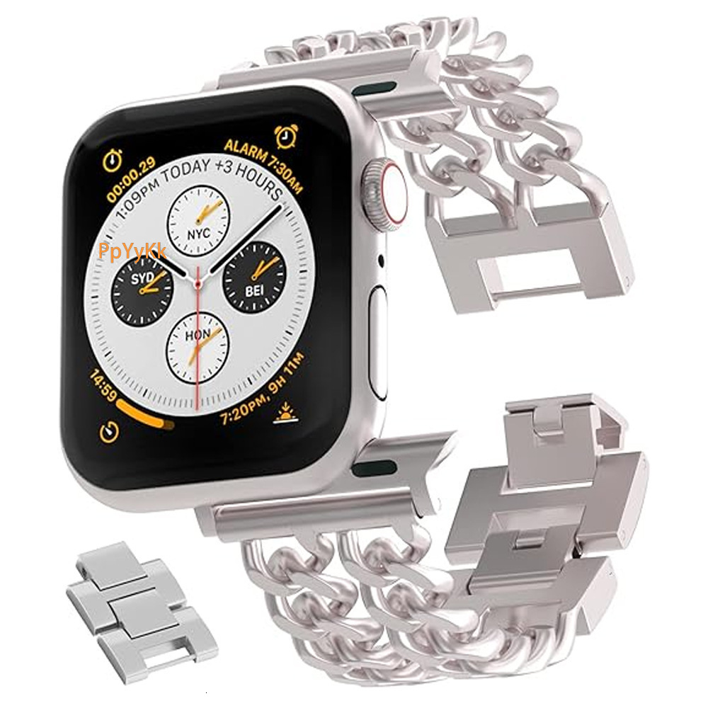 Luxury Double Row Denim Chain iWatch Strap Premium Fashion Light Luxury Band for iWatch Series 1-10
