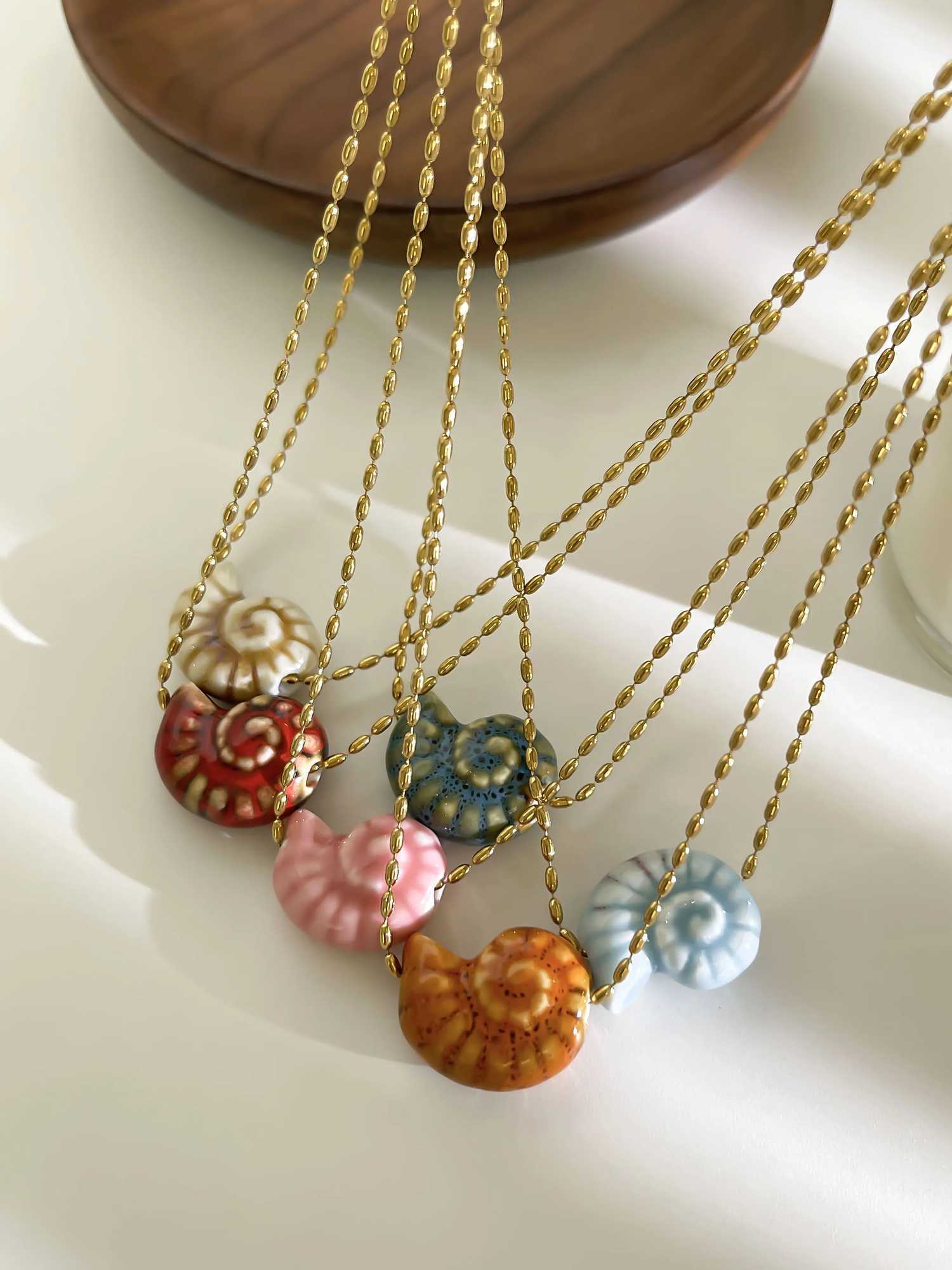 Perisbox New Cute Multicolour Ceramic Conch Pendant Necklace for Women Stainless Steel Chain Trendy Holiday Jewelry Gift Summer V250625