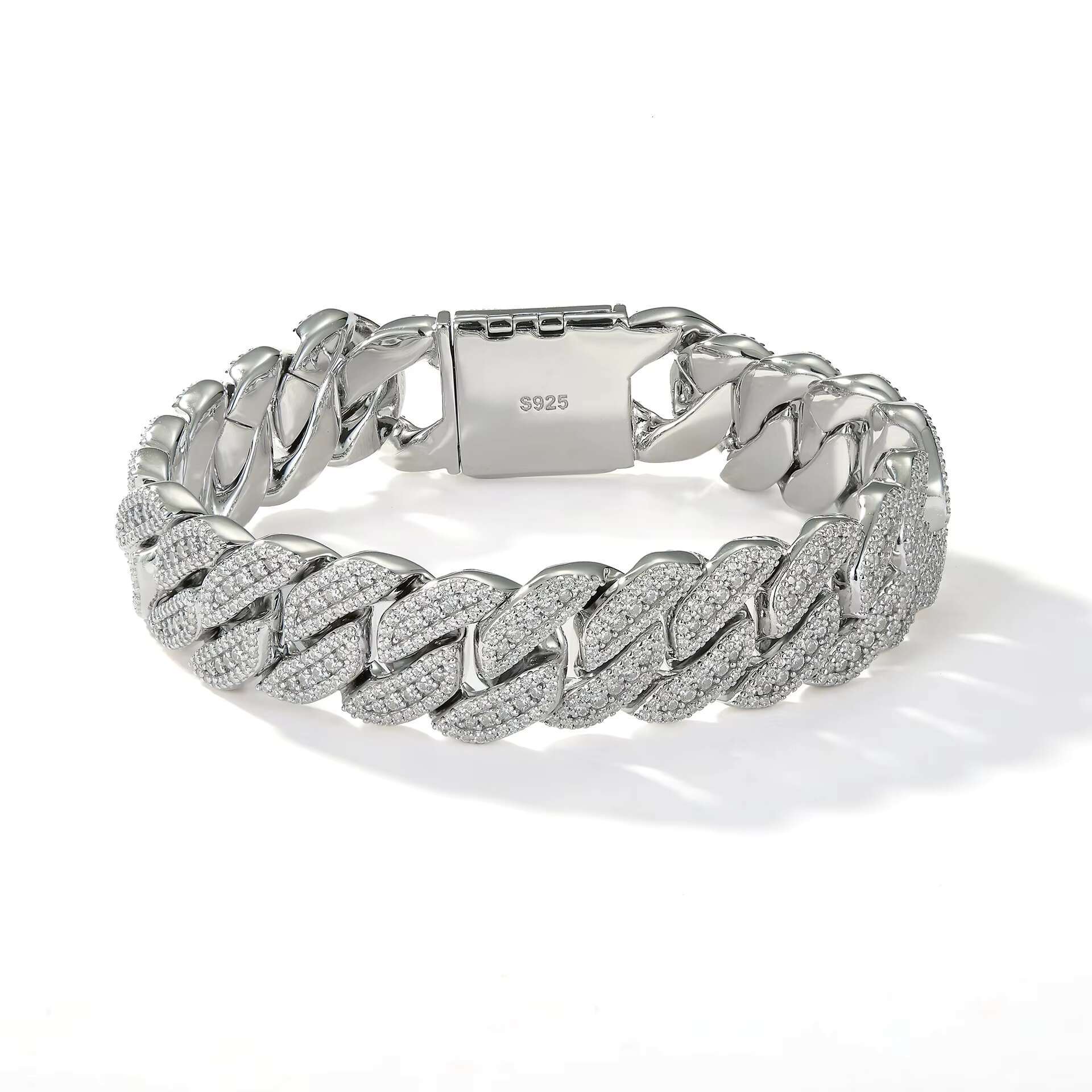 Chic Male Accessory: Premium S925 Silvery Band With Embedded Moissanites