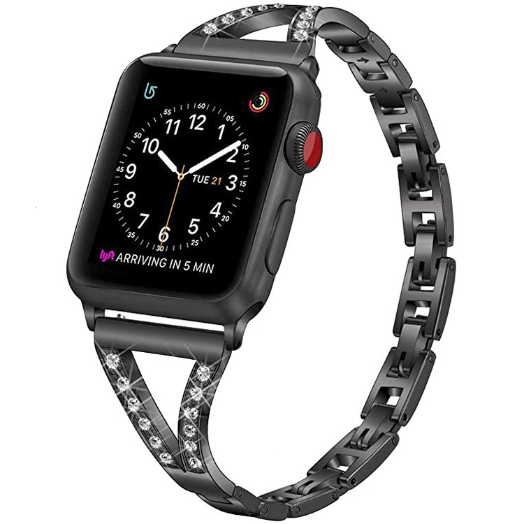 Luxury Premium Herringbone Rhinestone Stainless Steel iWatch Band High-End Elegant Bling Strap for Apple Watch Series 1-10