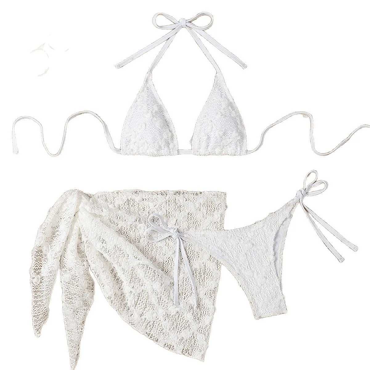 Hot Sale Split Bikini Mesh Sexy Slim Neck Strap Swimsuit Spot Swimsuit Womens 2025 NewXJ250624