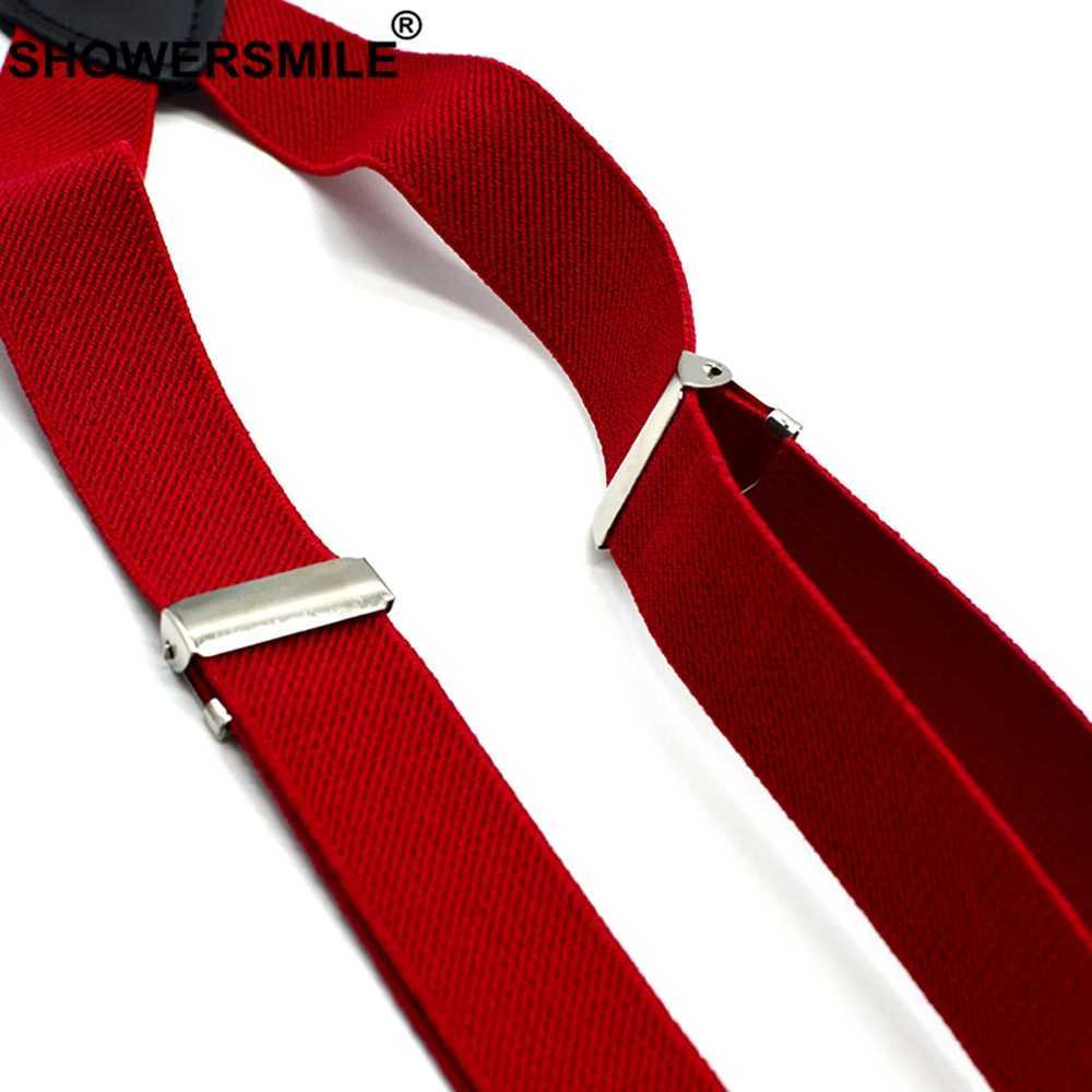 SHOWERSMILE Red Suspenders Men Classic Pants Strap Y Back 120cm Casual Retro Trouser Braces 4 Clips Elastic Male Suspender Belt W250625