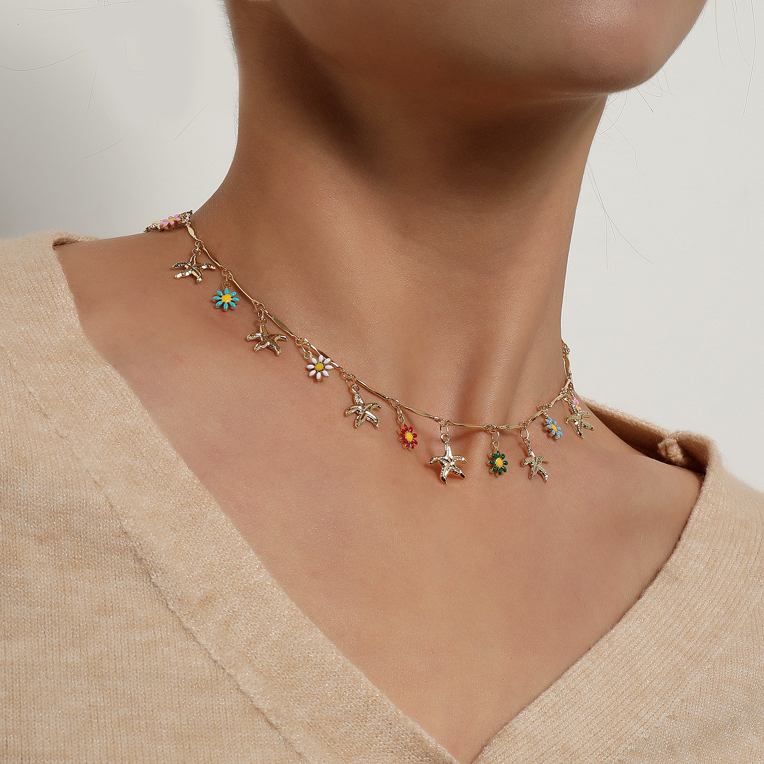 Accessories Multi-Element Hawaiian Casual Style Fashion Straight Tube Starfish Flower Daisy Necklace Jewelry for Women