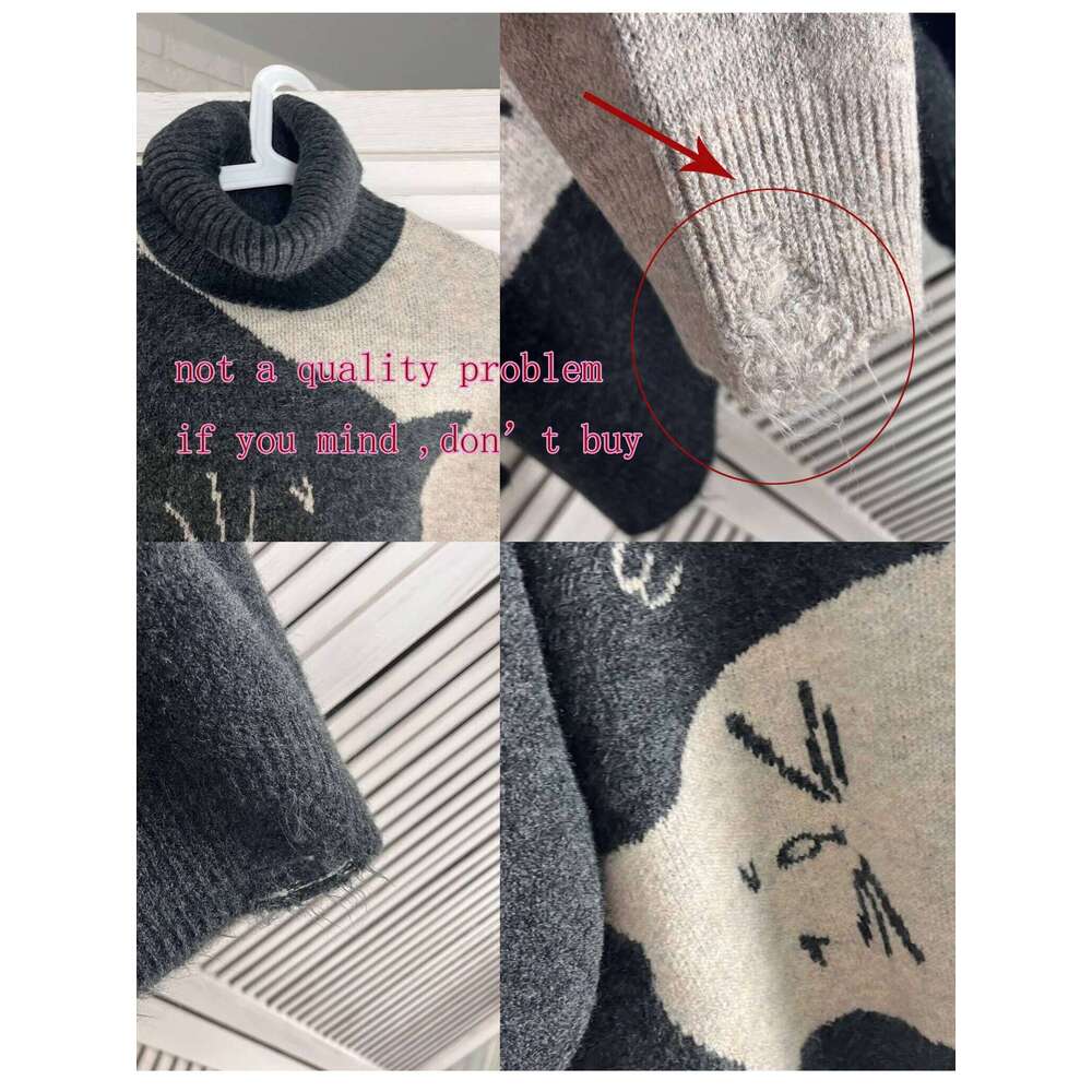 Women's Oversized Sweater Knitted Autumn Winter Turtleneck Cute Cat Print Knit Pullover Warm Sweaters for Women C-062
