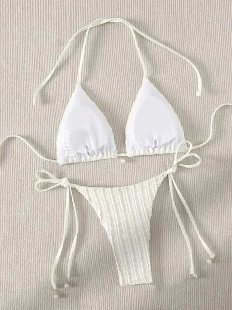 Vzvn 2025 New Summer Swimwear Bikinis Set Sexy Backless Bikini 2 Pieces Set Women Laced Up Solid Split Swimsuit Beach BikiniXJ250624