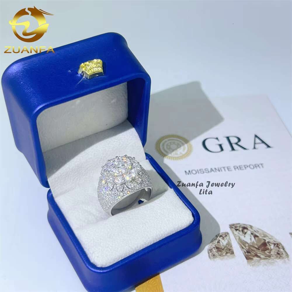 New Arrival Fine Jewelry 925 Sterling Silver Iced Out Diamond Hip Hop Mens Moissanite Ring