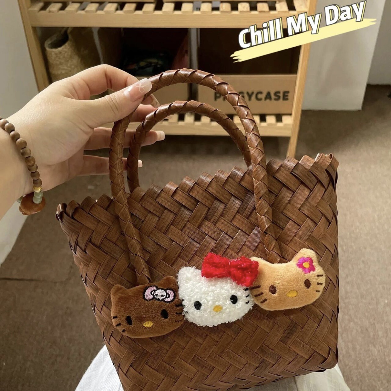 Free Shipping 2025 New Designer Bag High-end Beach Bag Custom Summer Cat Imitation Rattan Handmade Cute Basket Thick Handbag For Women