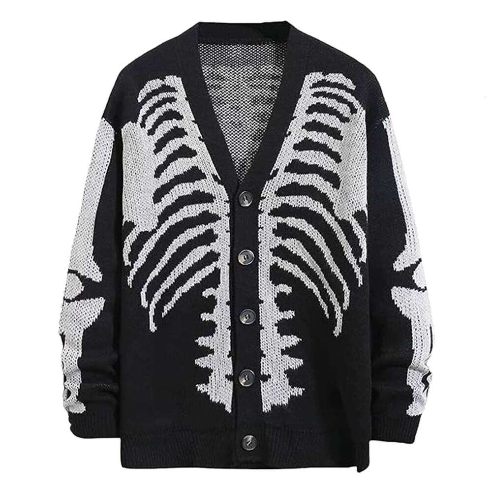 Haruku Women Cardigan Halloween Skeleton Pattern Knitted Cardigans Autumn Winter Single-Breasted Sweater Outerwears