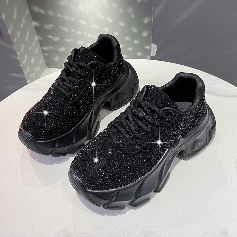 Shoes for Women 2025 New Shiny Rhinestone Women's Sneakers Shoes Autumn Luxury Fashion Thick Sole Sports Shoes Designer sports running shoes Zapa