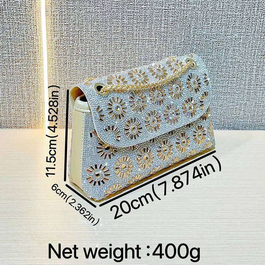 Dia Underarm Fashion Trend Glitter Women Chain Small Square Party Shoulder Crossbody Full Dia Dinner Bag