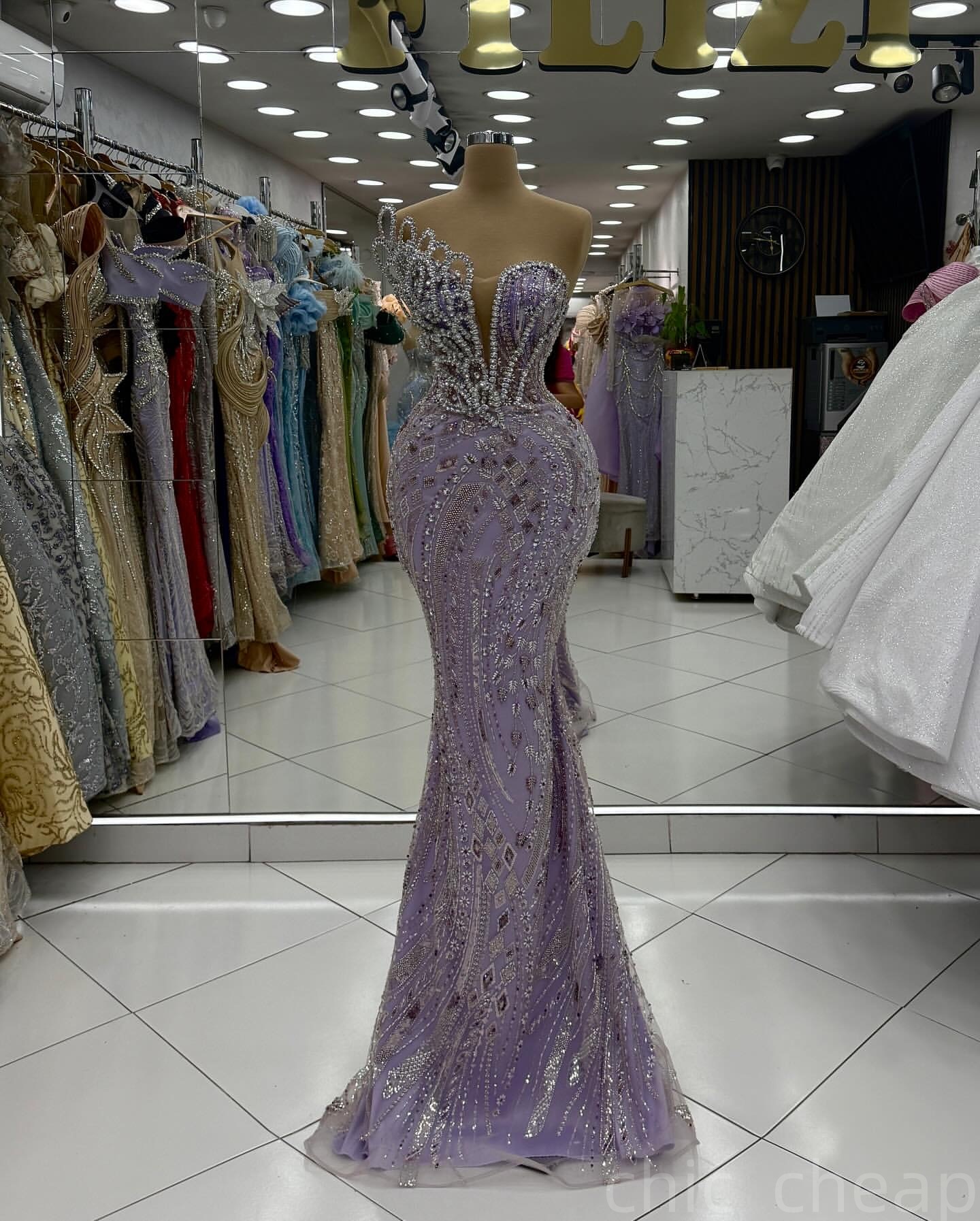 Lilac Mermaid Prom Dresses 2025 Crystals Sequined Lace Sparkly Evening Formal Party Second Birthday Engagement Gowns Plus Size Dress For Special Occas