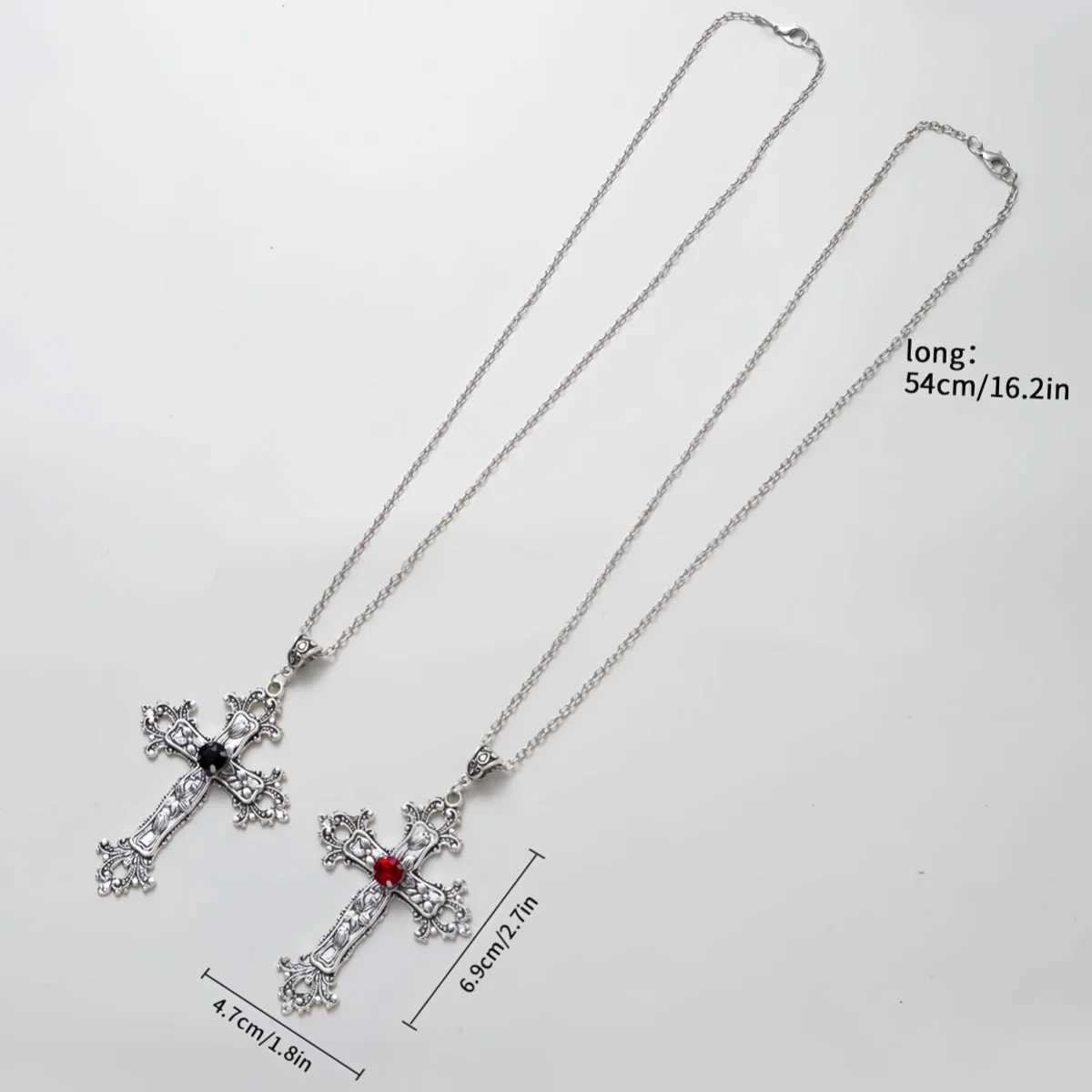Y2K Punk Crystal Big Cross Pendant Necklaces for Women Men Gothic Irregular Cross Clavicle Chain Necklaces Aesthetic Jewelry M250625