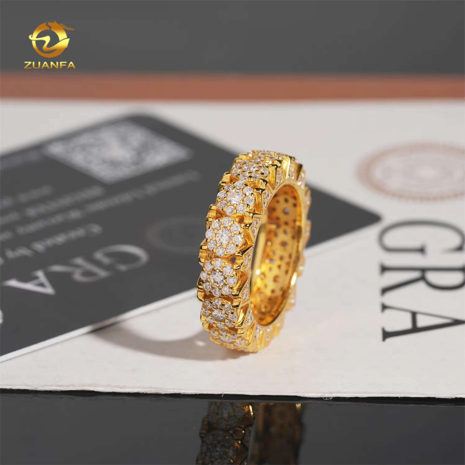 Hot Sale Cluster Design Moissanite Hip Hop Ring Sterling Silver 925 Gold Plated Moissanite Mens Ring Pass Diamond Test