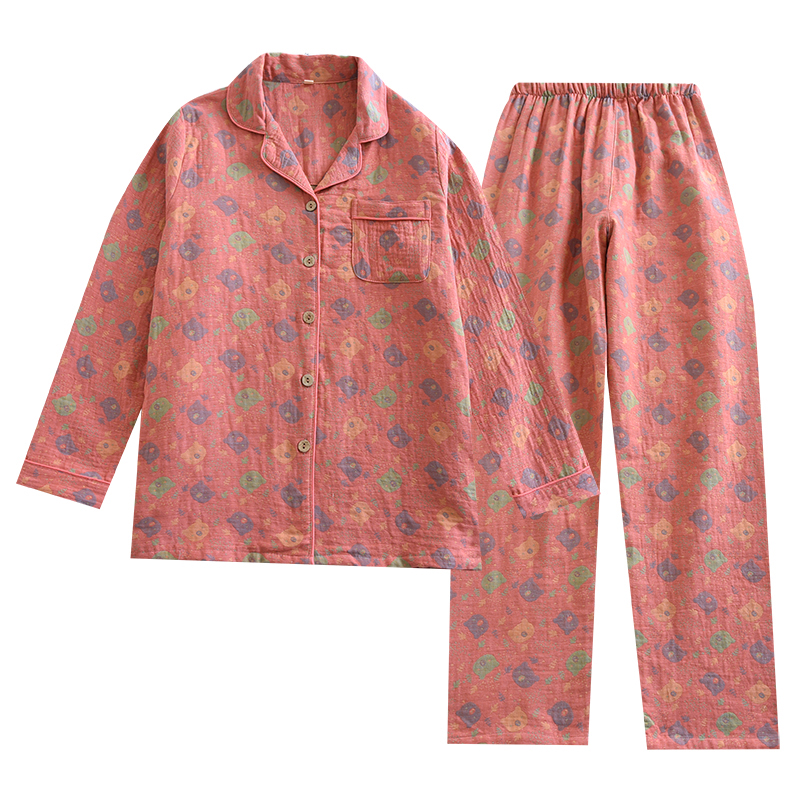 Factory direct sales of teddy bear color woven lapel set long sleeved home clothing