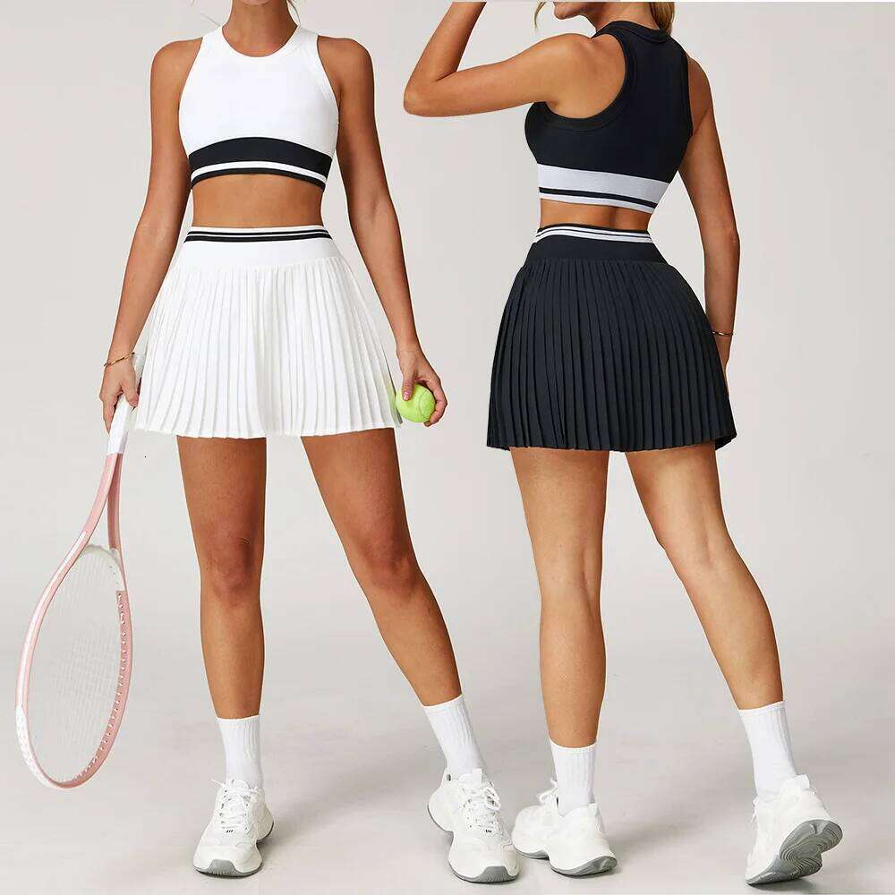 Sport 2PCS Women Crop Top Bra Sports Short Skirt Yoga Set Comfort Elastic Sportsuit Workout Outfit Fiess Gym Clothes