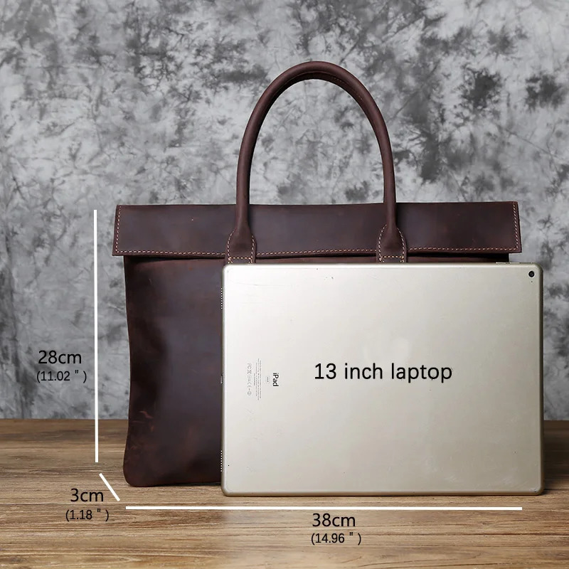 NZPJ Retro Mens Briefcase Leather Casual HandbagTop Layer Cowhide Business Tablet Bag Thin Clutch For 16-Inch Laptop 250624