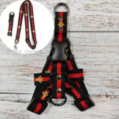 Nylon Dog Collars Leashes Set Designer Dog Leash Harnesses Embroidery Bee Pet Collar and Pets Chain for Small Medium Large Dogs