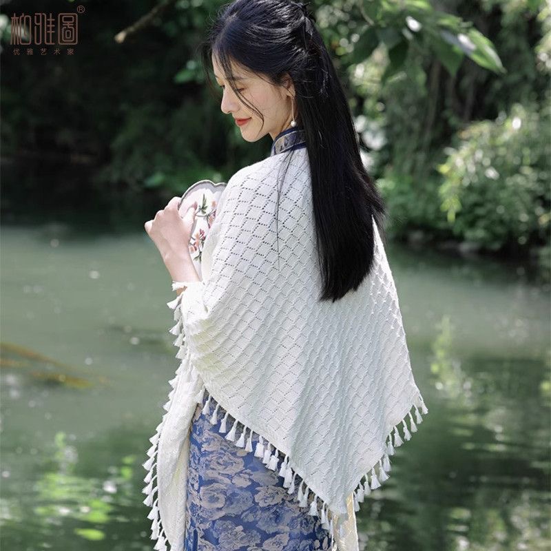 K1130 Korean version of all-match thin hollow knitted outer wear warm cloak female breathable triangle scarf waistcoat decorative sunscreen shawl