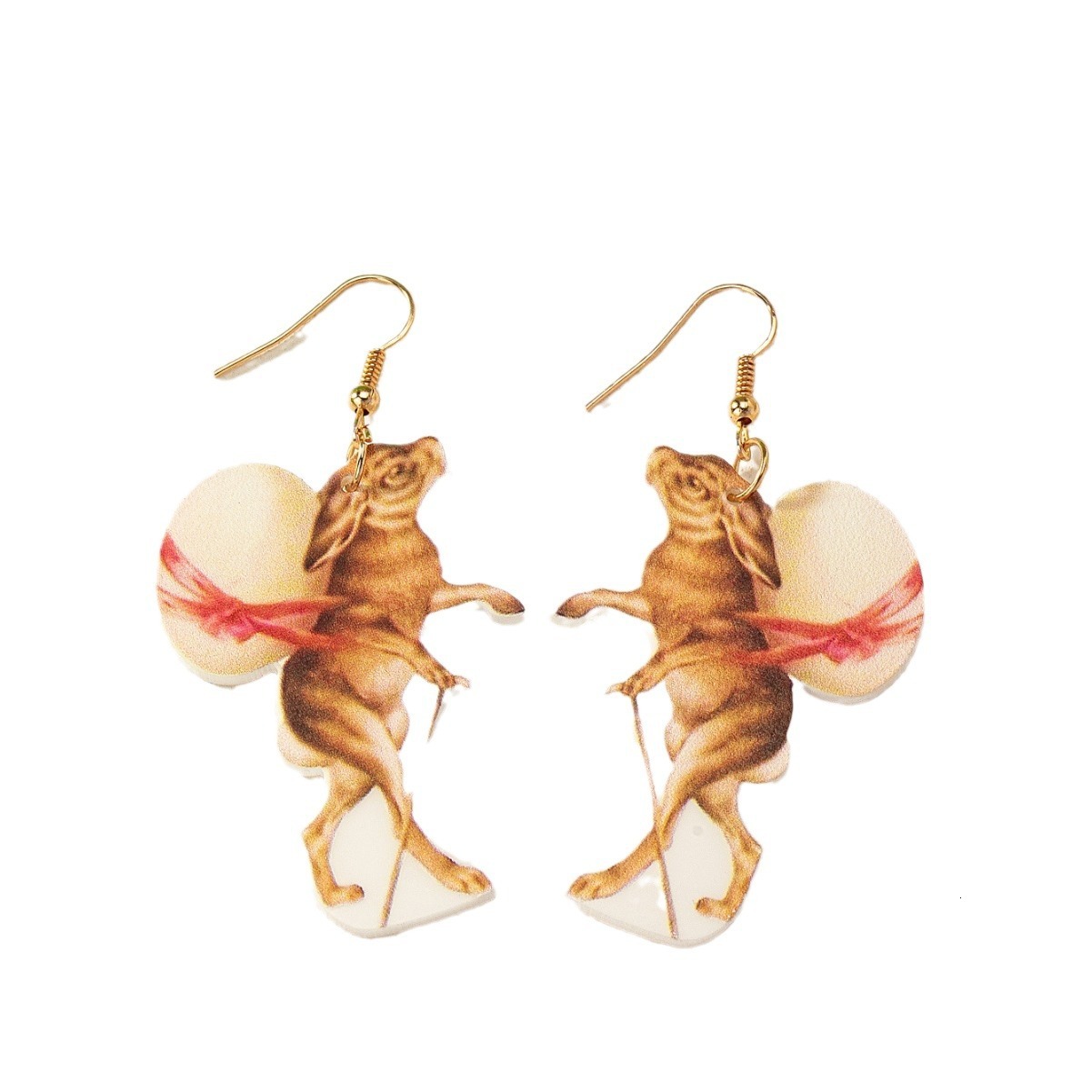 1 Pair of Rabbit Carrying Egg Earrings Single-Sided Printed Acrylic Material