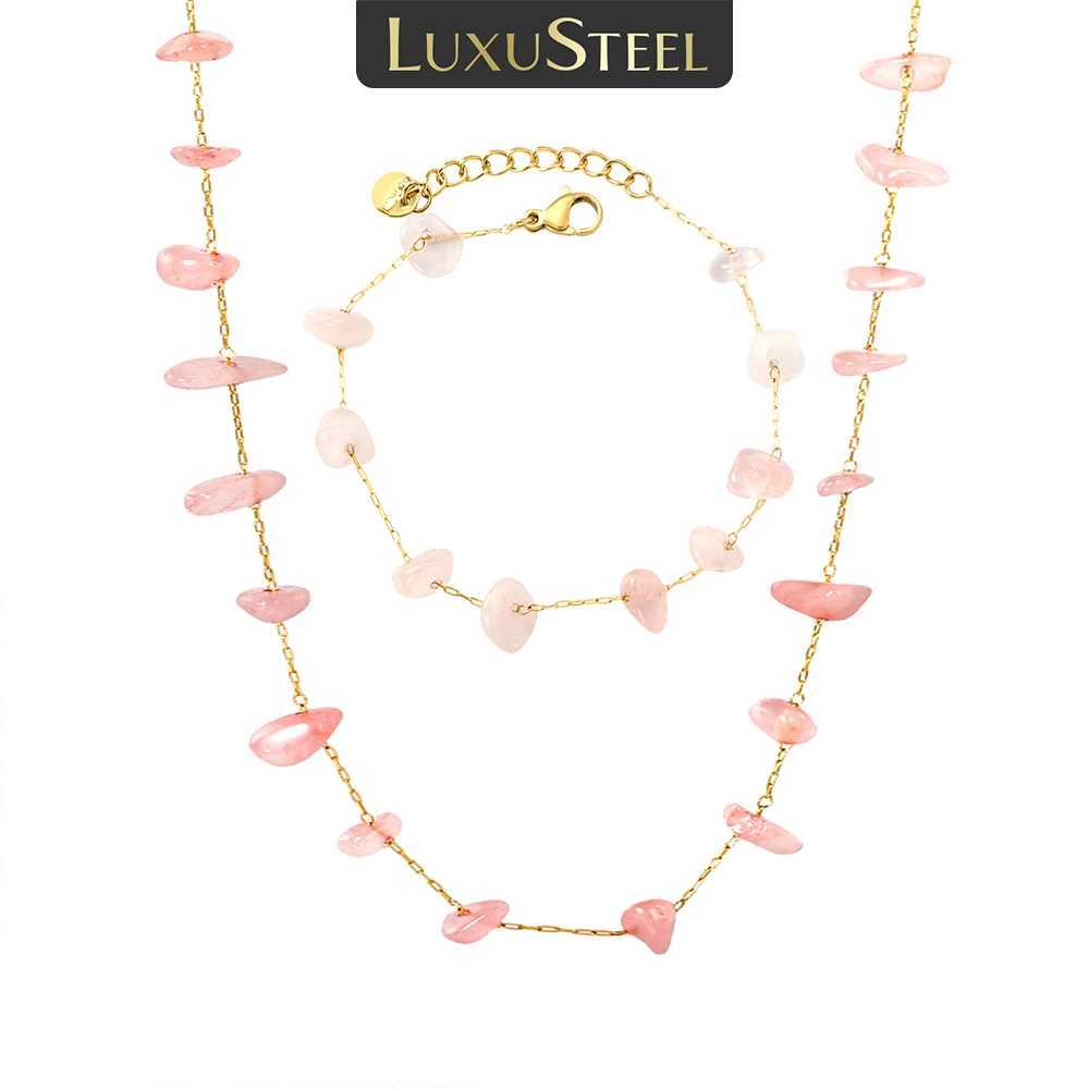 LUXUSTEEL Colorful Natural Stone Pendant Necklace Womens Chain Bracelet Stainless Steel Bracelet Charm Jewelry Gift for Women X250625