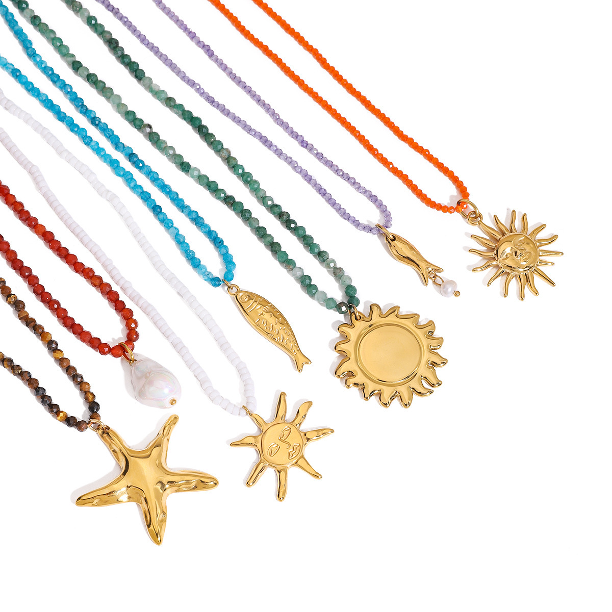 Jedding Stainless Vacation Style Beaded Necklace Titanium Steel Jewelry for Women High-end Non-fading Clavicle Chain