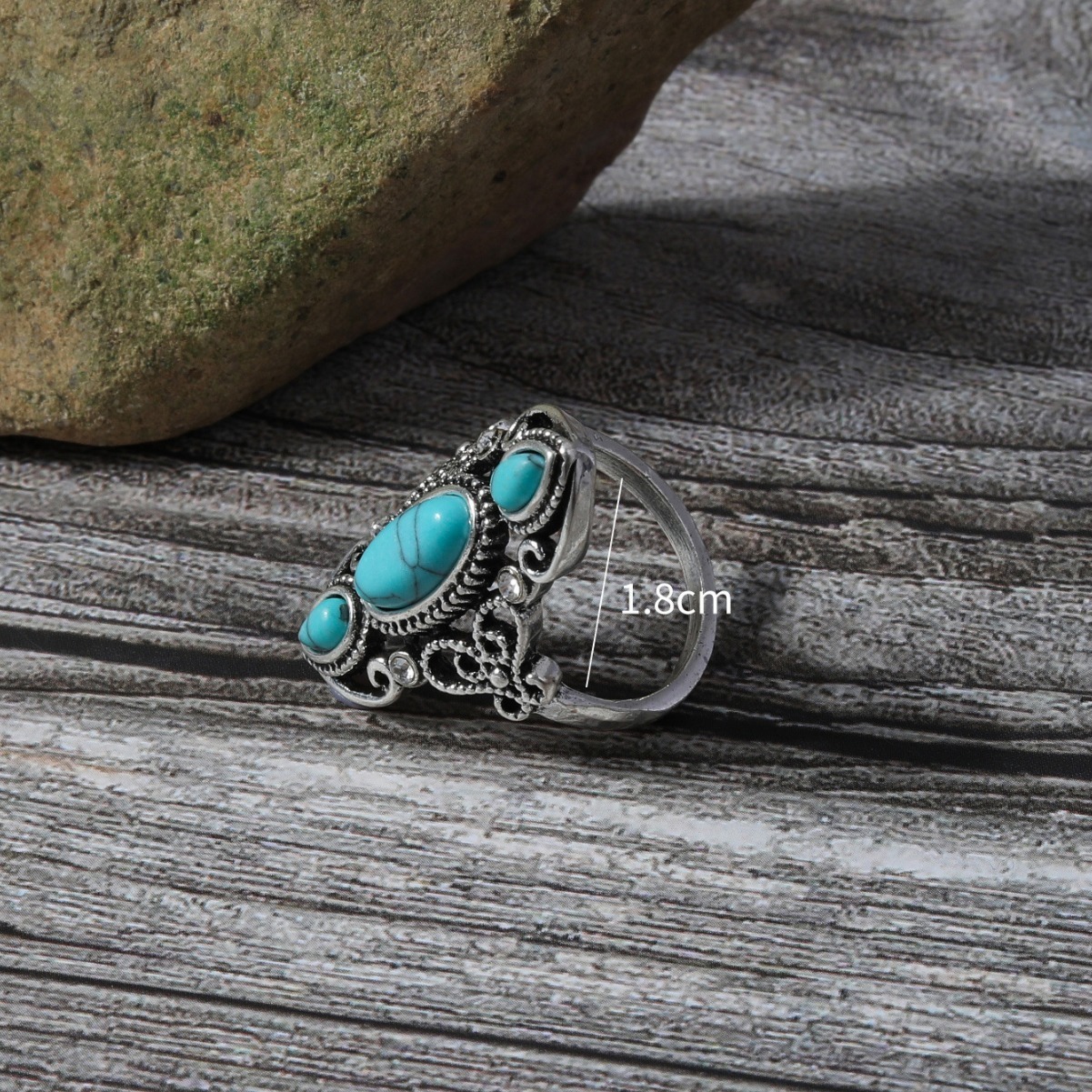 Vintage American Style Court For Women Personality Turquoise Inlaid Ring Index Finger