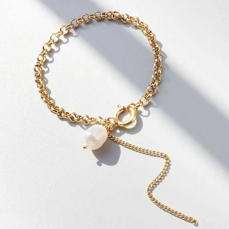 Chic Niche Chain Link Gold Plated Bracelet For Women Stainless Steel Pearl Pendant Bangle Vintage Luxury Charm Jewelry X250625