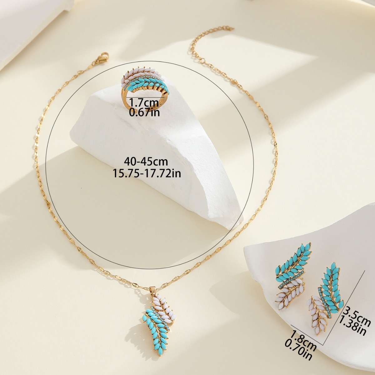Fashion Commuter Necklace And Earring Set Wheat Spike Resin Design Index Finger Ring Jewelry