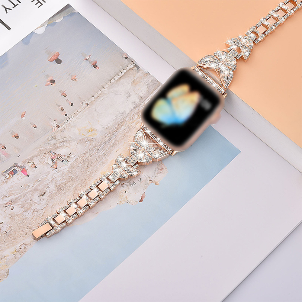 Luxury High End New Arrival Small Butterfly Metal Diamond Inlaid Watch Straps for All Series of Apple iWatch