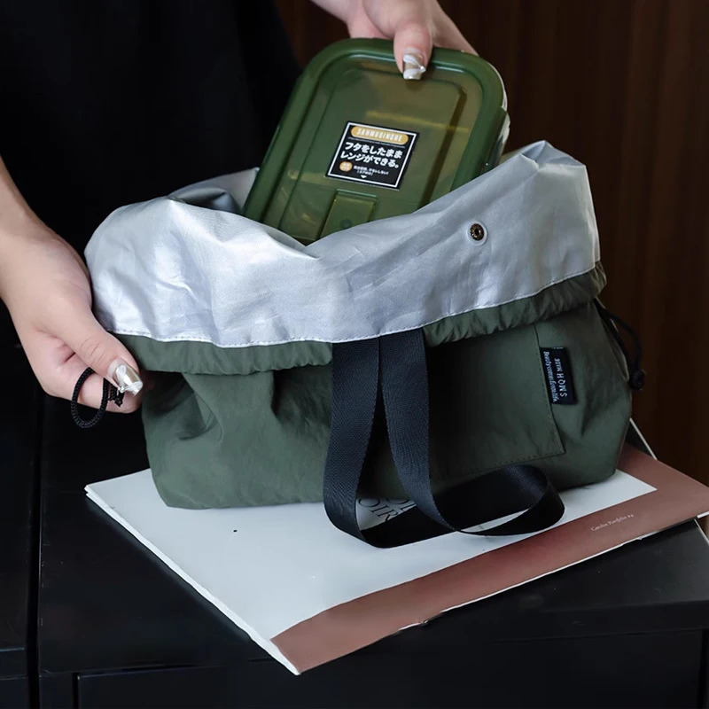 Japanese Korean Lunch Bag Cotton Canvas Large Solid Color Drawstring Portable Thermal Insulated Picnic Storage Bento Box Bag 250624