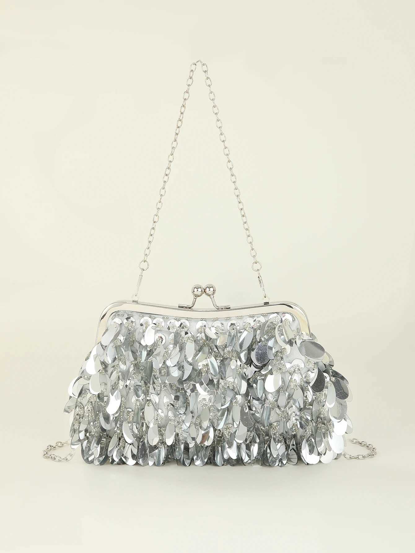 Handmade Solid Sequin Crossbody Clutch Evening Bag for Wedding and Party M250625