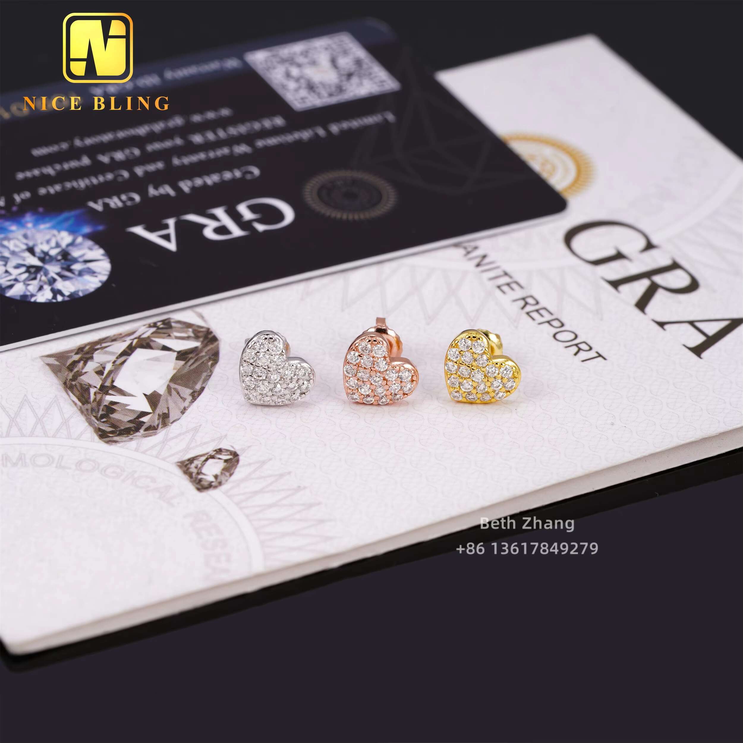 Iced Out Jewelry VVS Moissanite Diamond Earrings Hip Hop Heart Shape Ear Studs for Men Women