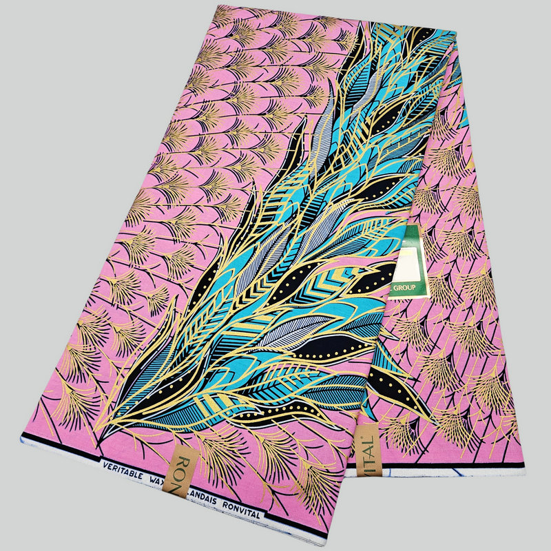 Fashion design super holland wax prints fabric, feather pattern with shinning golden satin wax, blue pearl powder, African clothes for wedding, party,
