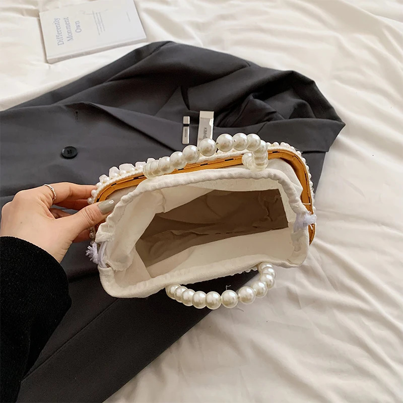 Vine Weaving Bag Summer Handmade Bag Retro Style Pearl Handheld Womens Bag Chain Diagonal Straddle Phone Bag 250623