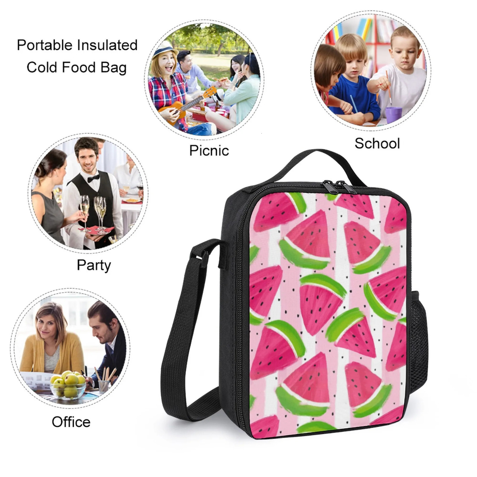 Insulated Lunch Bag Oxford Cloth Fresh Watermelon Slices Pattern Ideal for SchoolSummer PicnicOutdoor Use Office camping 250624