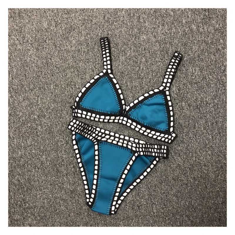 Female Blue Swimwear Black Crochet Elastic Bikini Set Sexy Women Handmade Crochet Purpleish Red Patchwork Swimsuit Knit Biquini XJ250624