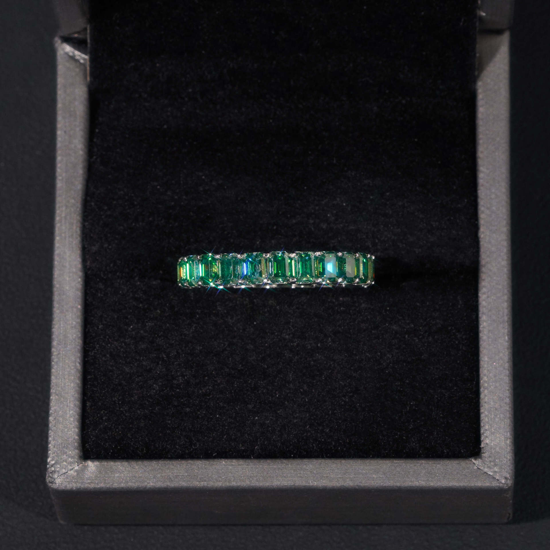 Luxury Emerald Cut Moissanite Band Rings 18k Gold Plated 925 Sterling Silver Colorful Diamonds Rings Christmas Gift