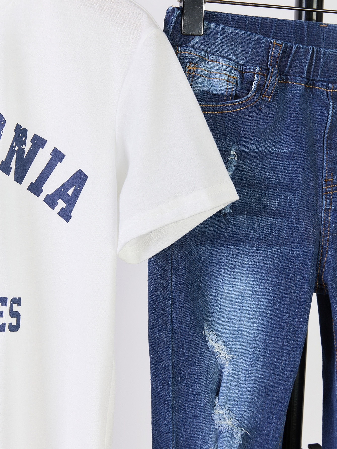 Summer Childrens Outfit: Shorts Sleeve Tee & Jeans Pant Combo Pack