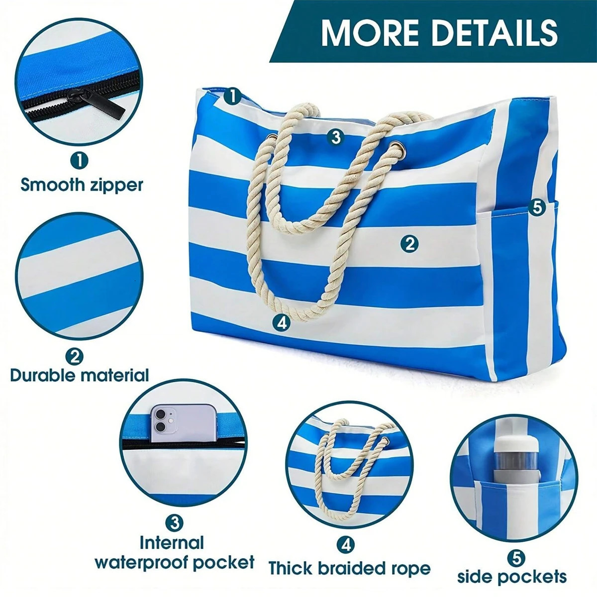 Striped Canvas Summer Beach Bag Large Capacity Shopping Bag Fashion Tote Bag For TravelIdeal for Beach Travel Camping 250624